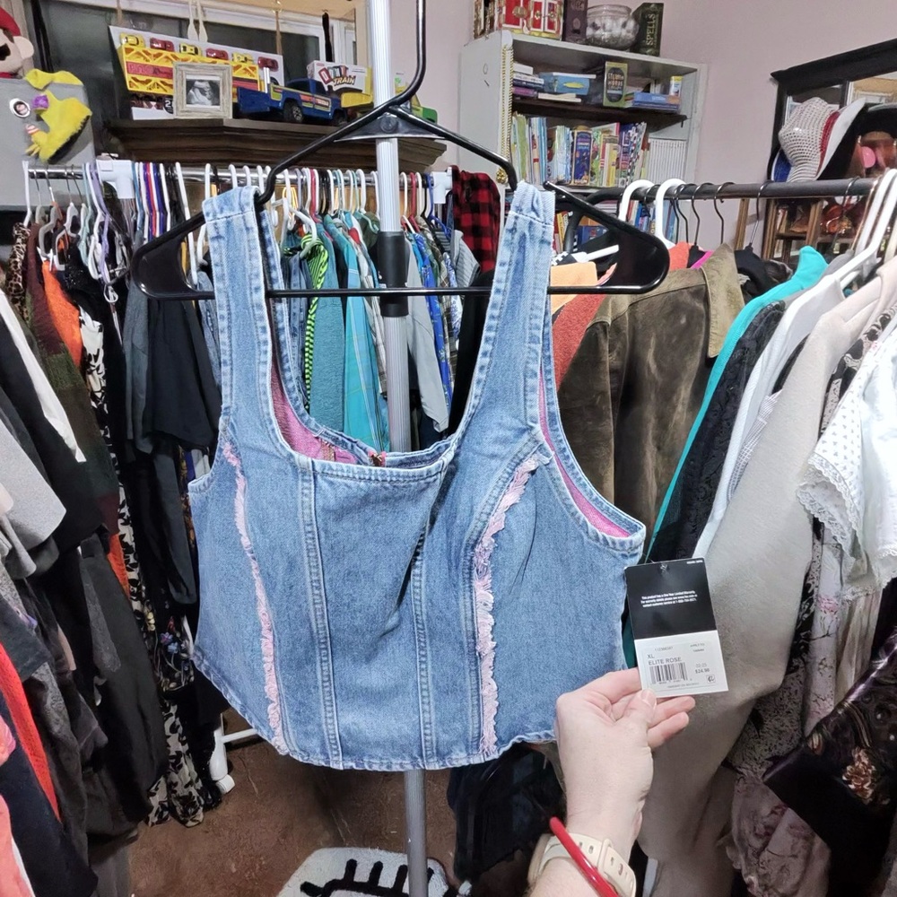 Lee Blue and Pink Denim Crop Top